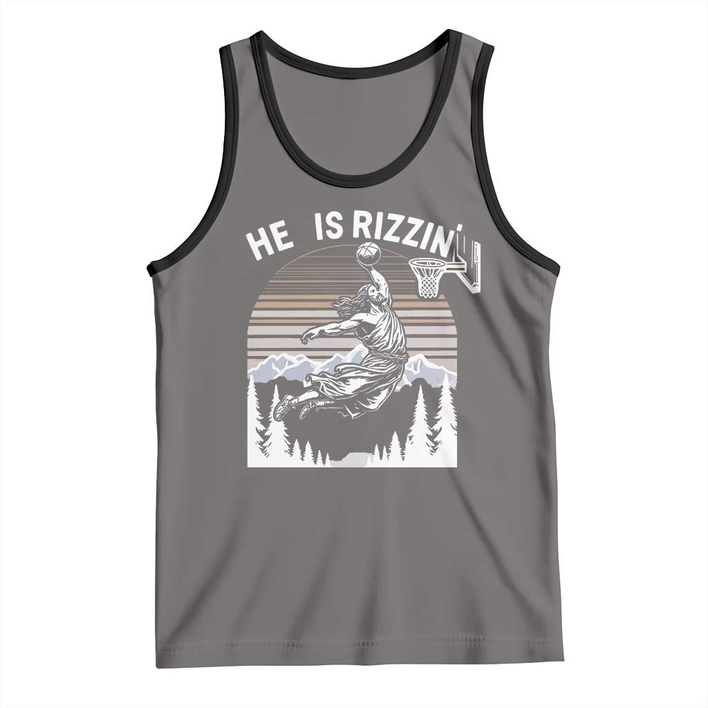 Funny Jesus Basketball Tank Top He Is Rizzin Retro Y2K Playing Basketball