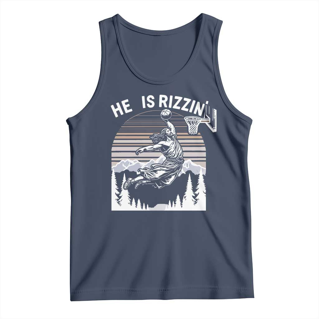 Funny Jesus Basketball Tank Top He Is Rizzin Retro Y2K Playing Basketball