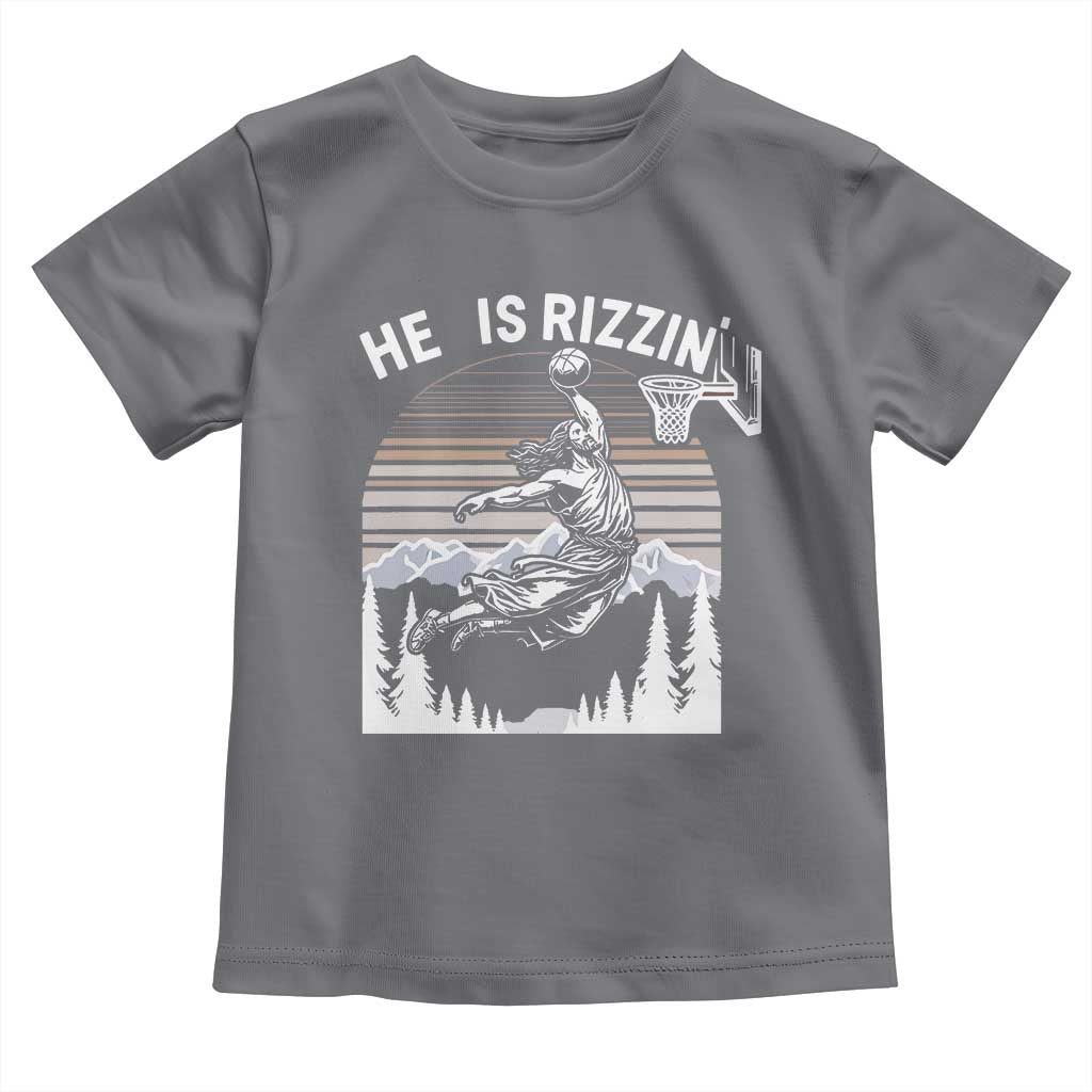 Funny Jesus Basketball Toddler T Shirt He Is Rizzin Retro Y2K Playing Basketball