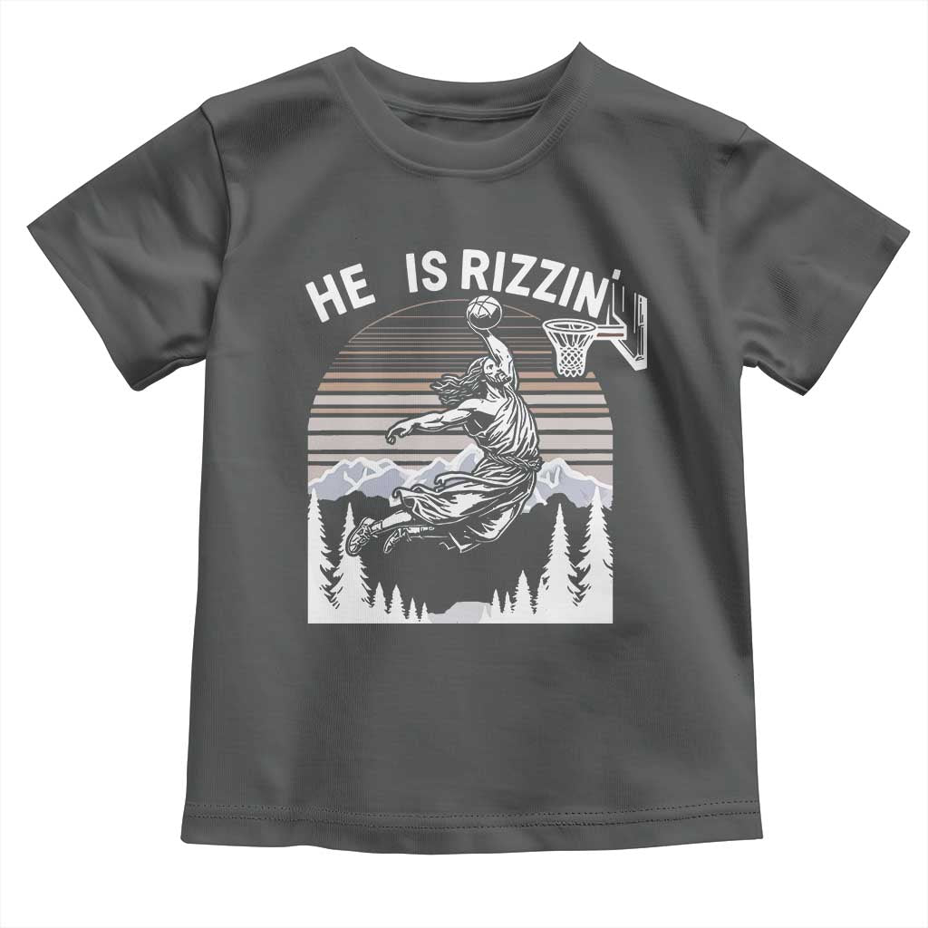 Funny Jesus Basketball Toddler T Shirt He Is Rizzin Retro Y2K Playing Basketball