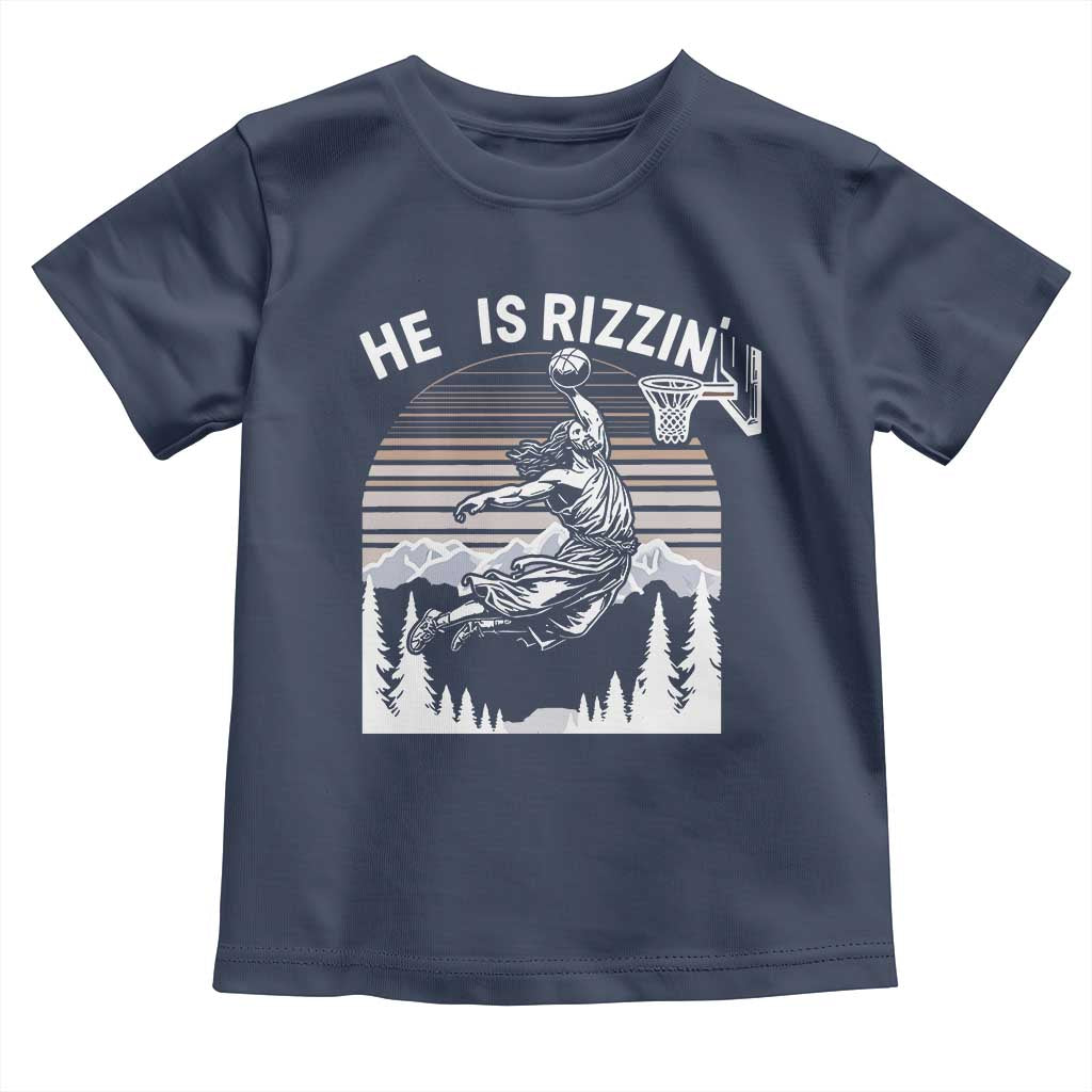 Funny Jesus Basketball Toddler T Shirt He Is Rizzin Retro Y2K Playing Basketball