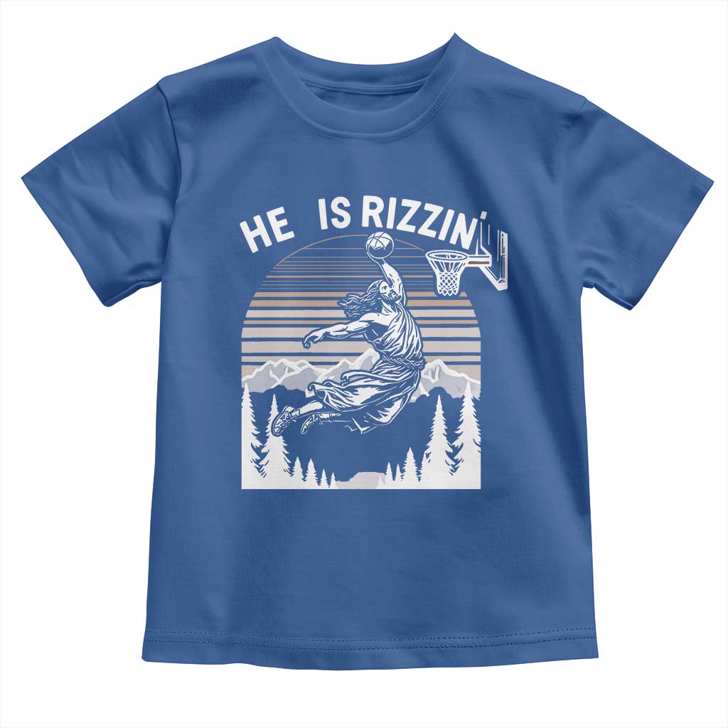 Funny Jesus Basketball Toddler T Shirt He Is Rizzin Retro Y2K Playing Basketball