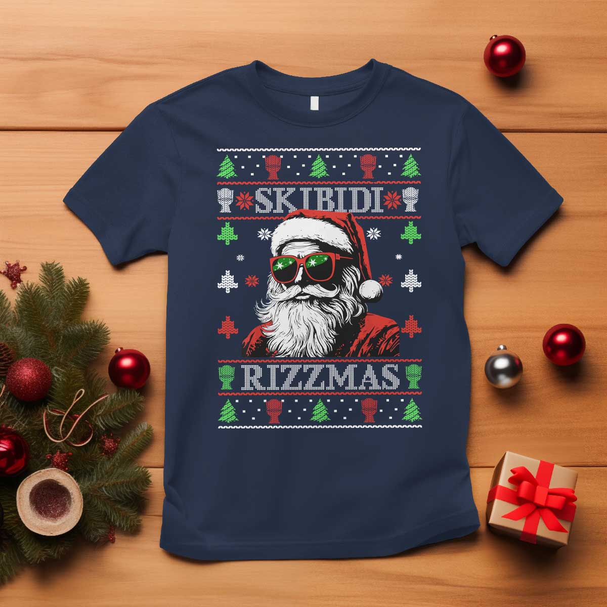 Skibidi Rizzmas Christmas T Shirt Rizz Santa Claus Funny Xmas Gen Alpha Ugly Christmas - Wonder Print Shop