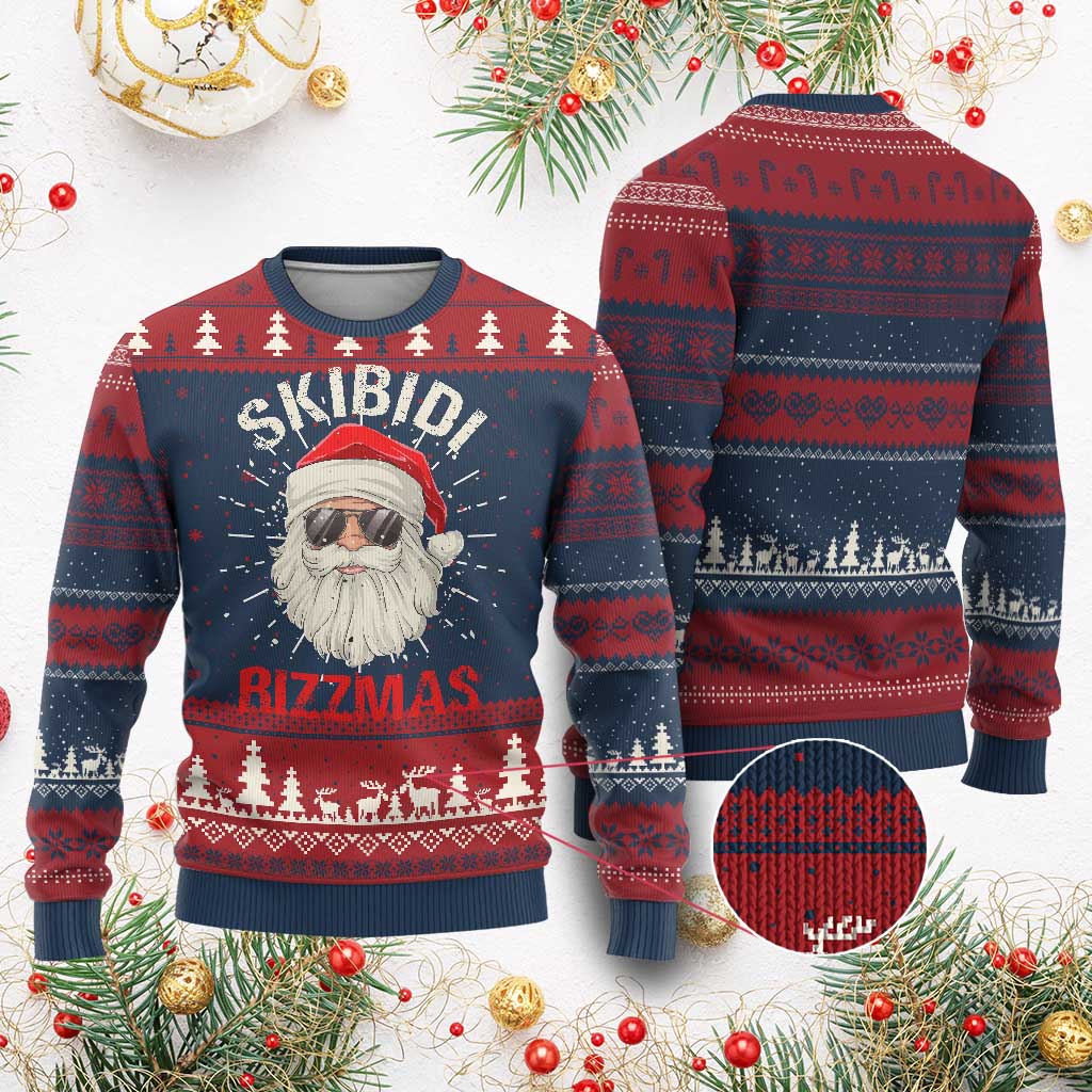 Skibidi Rizzmas Xmas Ugly Christmas Sweater Rizz Santa Claus Retro Funny Xmas Gen Alpha Kid - Wonder Print Shop