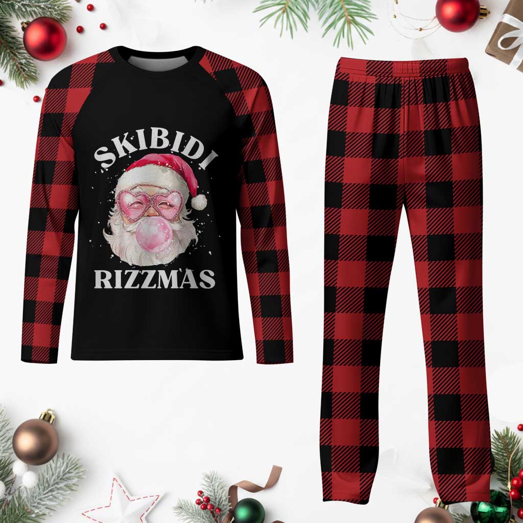 Skibidi Rizzmas Xmas Plaid Pajama Set Rizz Santa Pink Bubble Gum Funny Xmas Gen Alpha Girl Kids - Wonder Print Shop