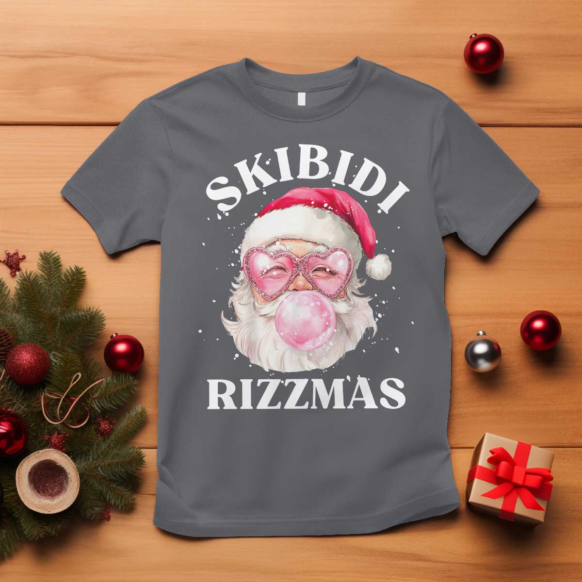 Skibidi Rizzmas Christmas T Shirt Rizz Santa Pink Bubble Gum Funny Xmas Gen Alpha Girl Kids - Wonder Print Shop