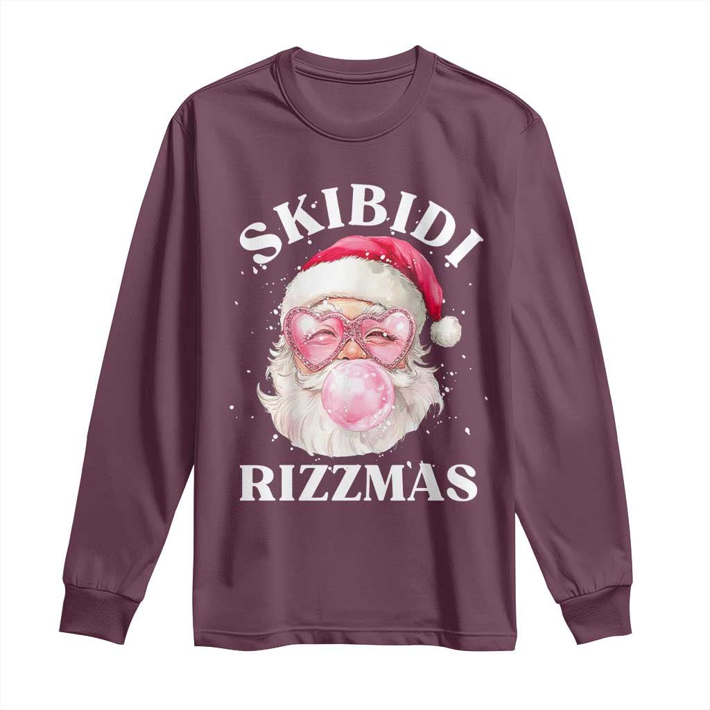 Skibidi Rizzmas Christmas Long Sleeve Shirt Rizz Santa Pink Bubble Gum Funny Xmas Gen Alpha Girl Kids