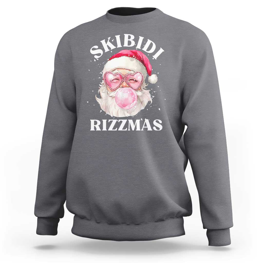 Skibidi Rizzmas Christmas Sweatshirt Rizz Santa Pink Bubble Gum Funny Xmas Gen Alpha Girl Kids - Wonder Print Shop