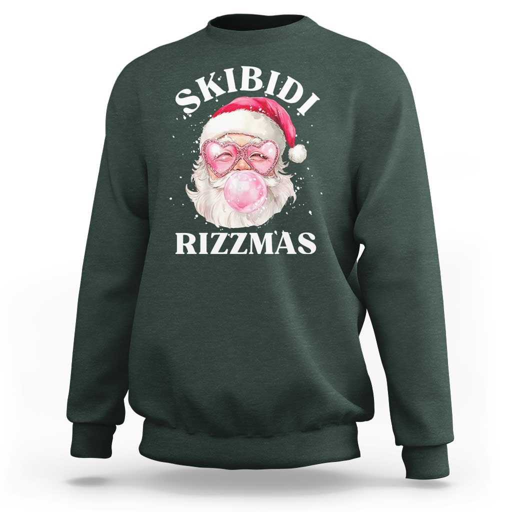 Skibidi Rizzmas Christmas Sweatshirt Rizz Santa Pink Bubble Gum Funny Xmas Gen Alpha Girl Kids - Wonder Print Shop