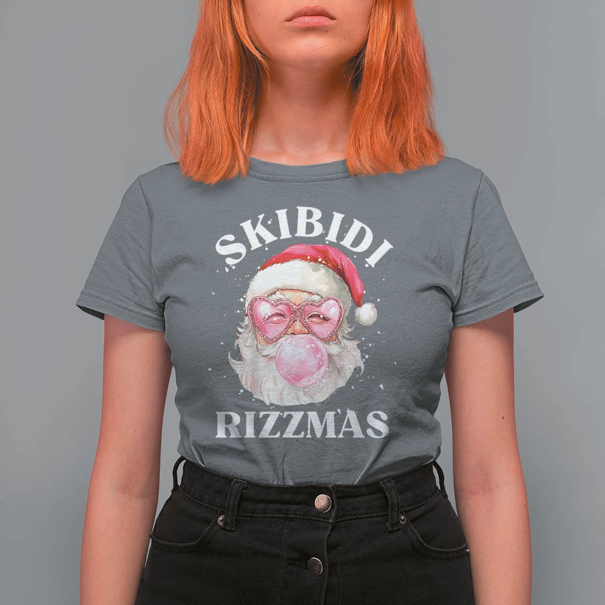 Skibidi Rizzmas Christmas T Shirt For Women Rizz Santa Pink Bubble Gum Funny Xmas Gen Alpha Girl Kids - Wonder Print Shop