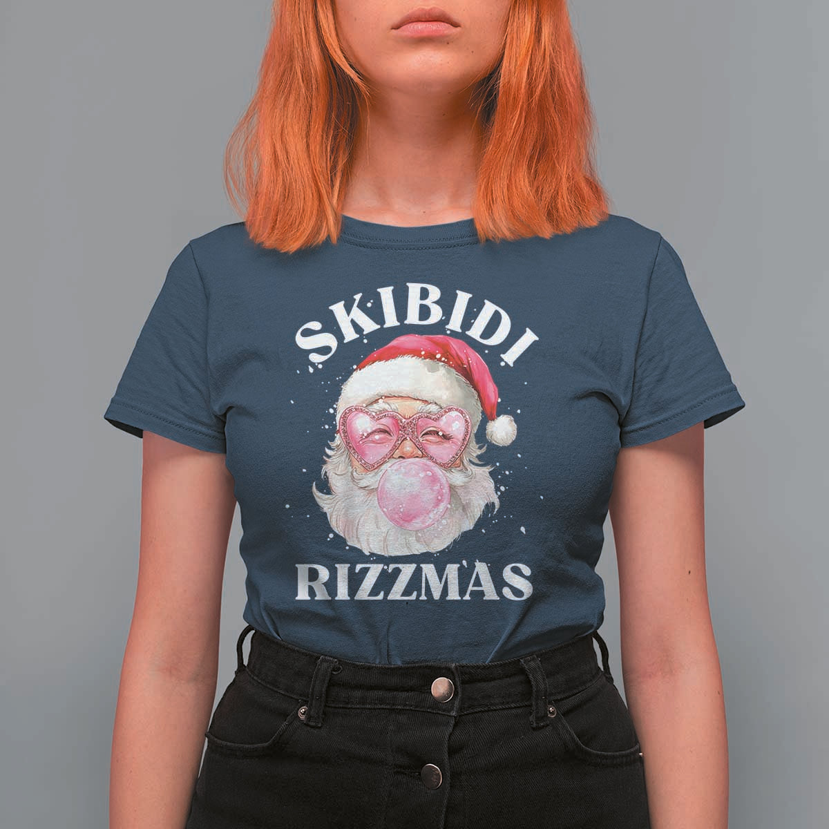 Skibidi Rizzmas Christmas T Shirt For Women Rizz Santa Pink Bubble Gum Funny Xmas Gen Alpha Girl Kids - Wonder Print Shop