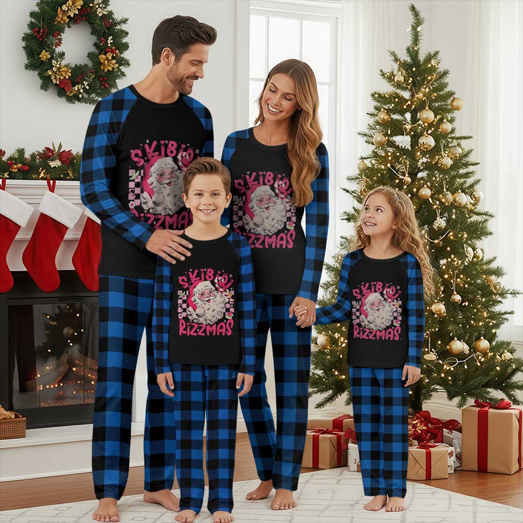 Skibidi Rizzmas Santa Plaid Pajama Set Rizz Santa Pink Groovy Funny Xmas Gen Alpha Girl Kids - Wonder Print Shop