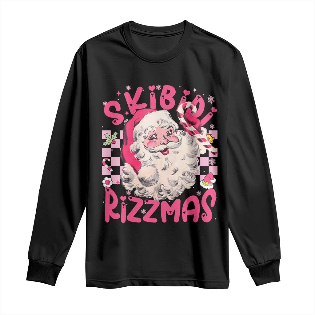 SKIBIDI Rizzmas Santa Long Sleeve Shirt Rizz Santa Pink Groovy Funny Xmas Gen Alpha Girl Kids