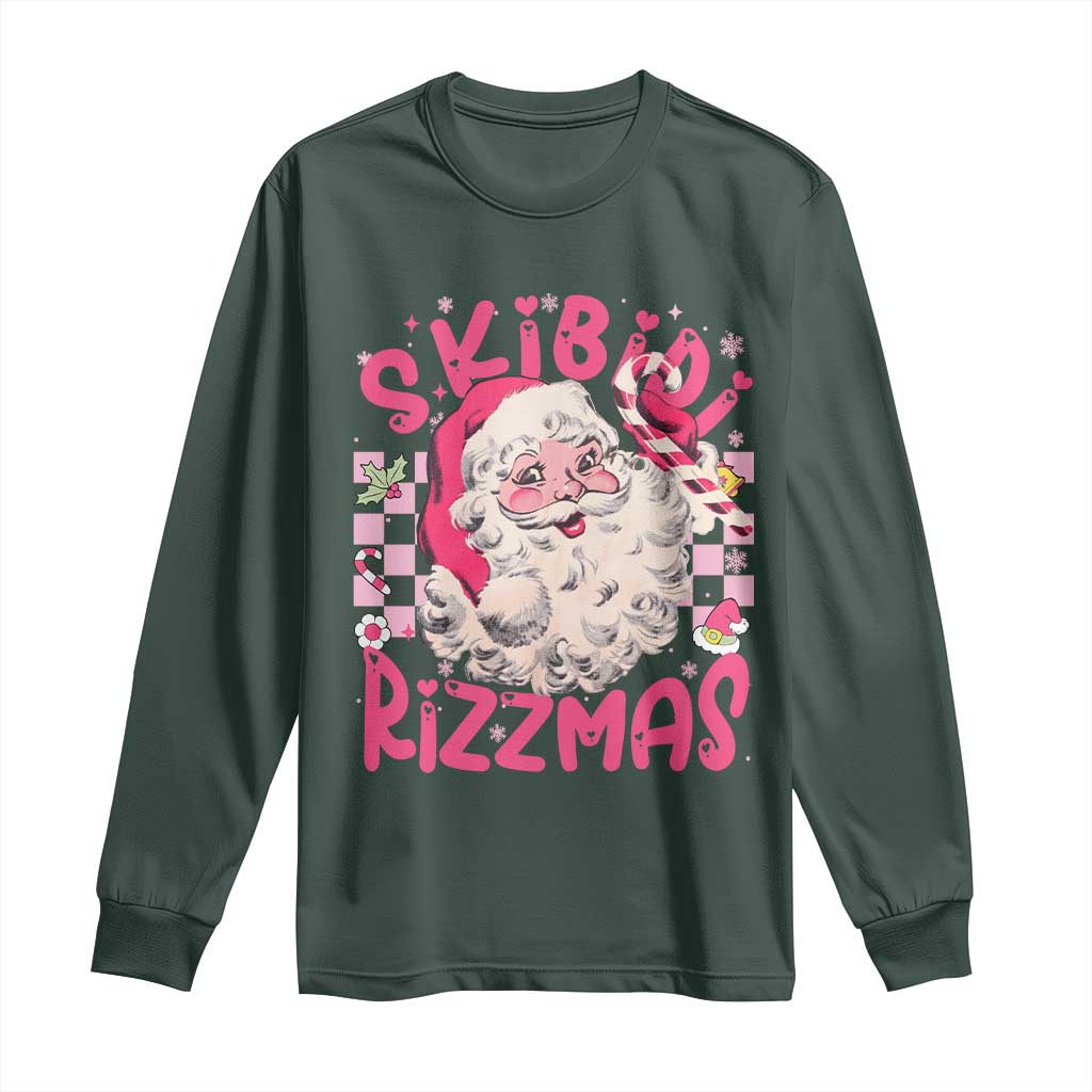 SKIBIDI Rizzmas Santa Long Sleeve Shirt Rizz Santa Pink Groovy Funny Xmas Gen Alpha Girl Kids