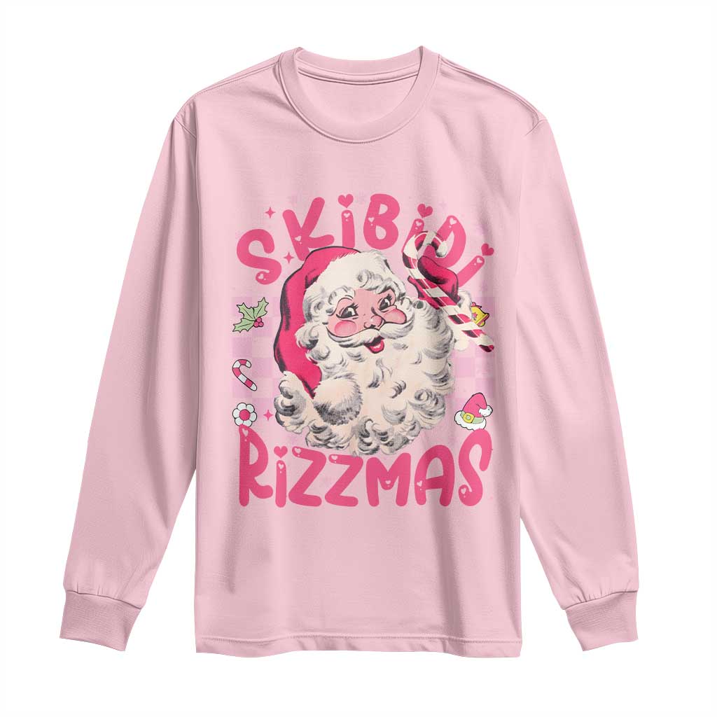 SKIBIDI Rizzmas Santa Long Sleeve Shirt Rizz Santa Pink Groovy Funny Xmas Gen Alpha Girl Kids