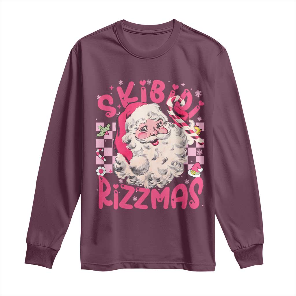 SKIBIDI Rizzmas Santa Long Sleeve Shirt Rizz Santa Pink Groovy Funny Xmas Gen Alpha Girl Kids