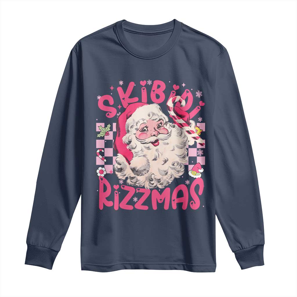 SKIBIDI Rizzmas Santa Long Sleeve Shirt Rizz Santa Pink Groovy Funny Xmas Gen Alpha Girl Kids