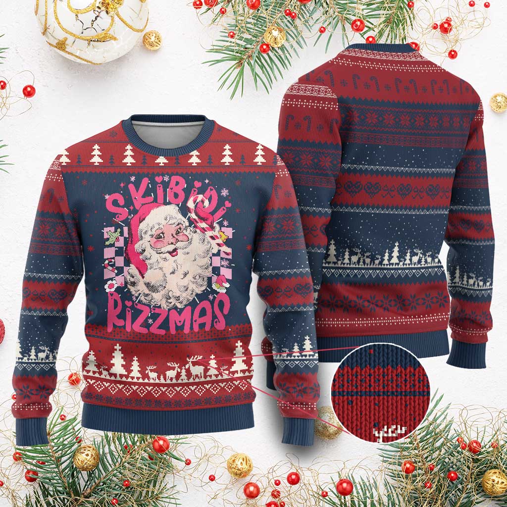 SKIBIDI Rizzmas Santa Ugly Christmas Sweater Rizz Santa Pink Groovy Funny Xmas Gen Alpha Girl Kids - Wonder Print Shop