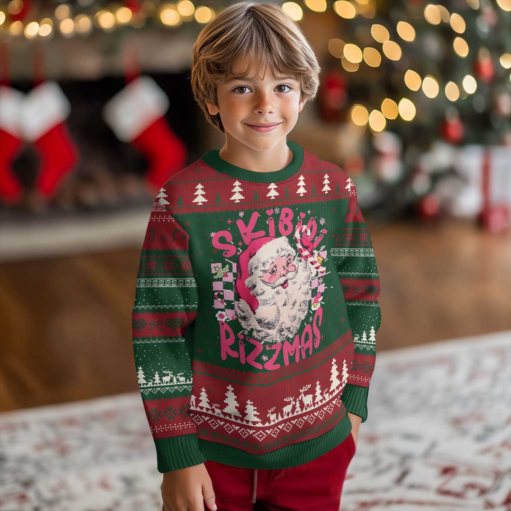 SKIBIDI Rizzmas Santa Ugly Christmas Sweater Rizz Santa Pink Groovy Funny Xmas Gen Alpha Girl Kids - Wonder Print Shop