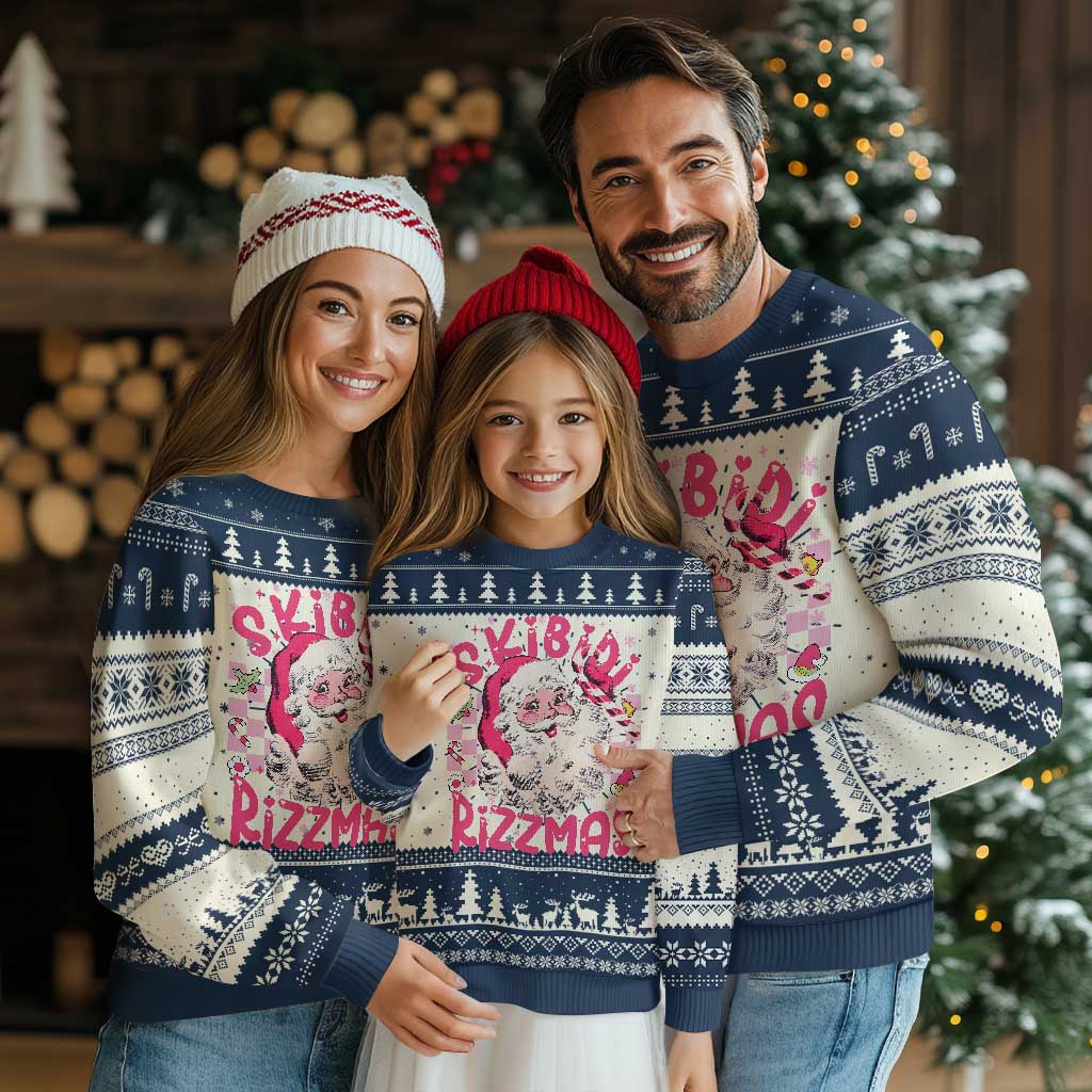 SKIBIDI Rizzmas Santa Ugly Christmas Sweater Rizz Santa Pink Groovy Funny Xmas Gen Alpha Girl Kids - Wonder Print Shop