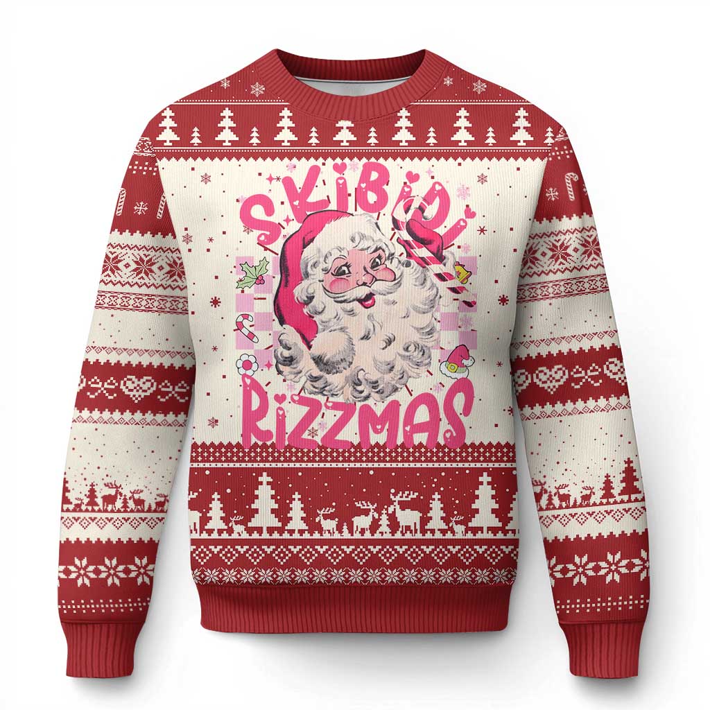 SKIBIDI Rizzmas Santa Ugly Christmas Sweater Rizz Santa Pink Groovy Funny Xmas Gen Alpha Girl Kids - Wonder Print Shop