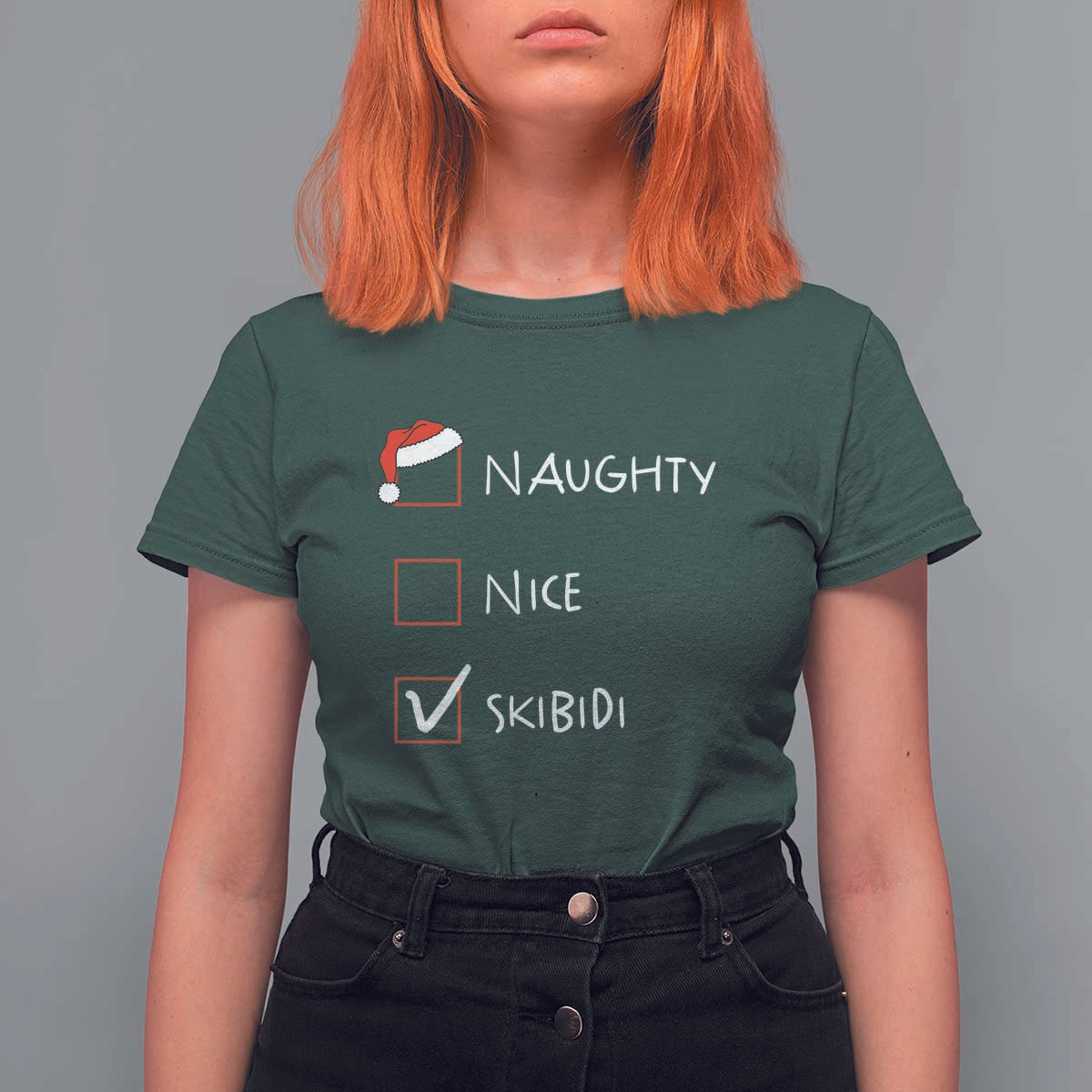 Nice Naughty Skibidi List Santa Claus Sarcastic T Shirt For Women - Wonder Print Shop