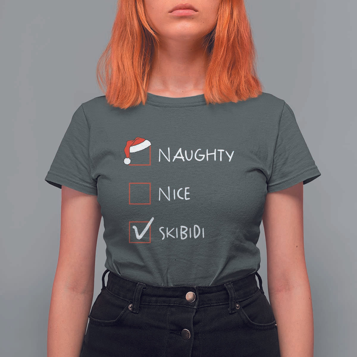Nice Naughty Skibidi List Santa Claus Sarcastic T Shirt For Women - Wonder Print Shop