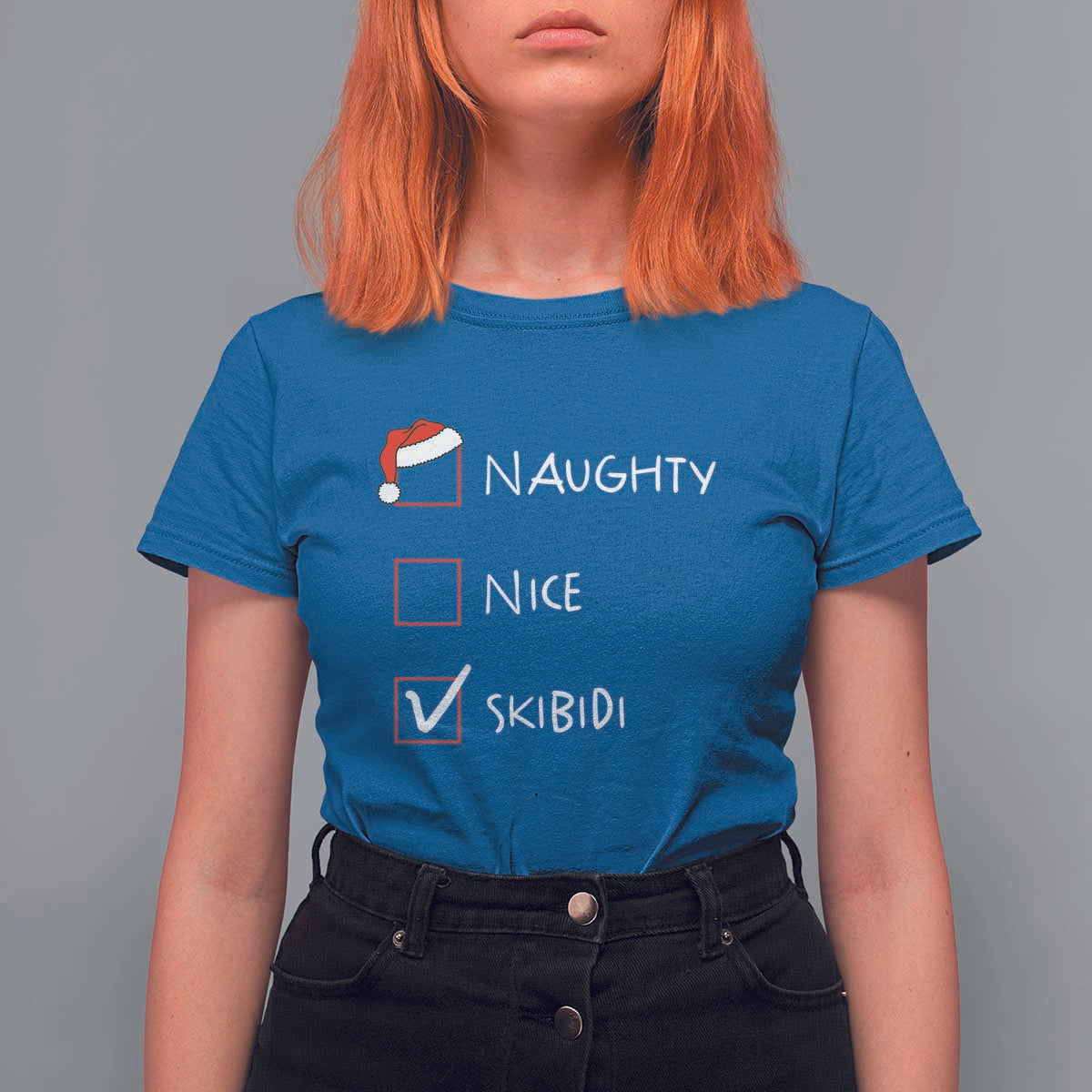 Nice Naughty Skibidi List Santa Claus Sarcastic T Shirt For Women - Wonder Print Shop