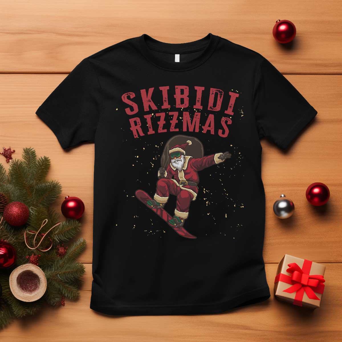 Skibidi Rizzmas Christmas T Shirt Rizz Santa Claus Skater Skateboard Skateboarder Kid Cool - Wonder Print Shop