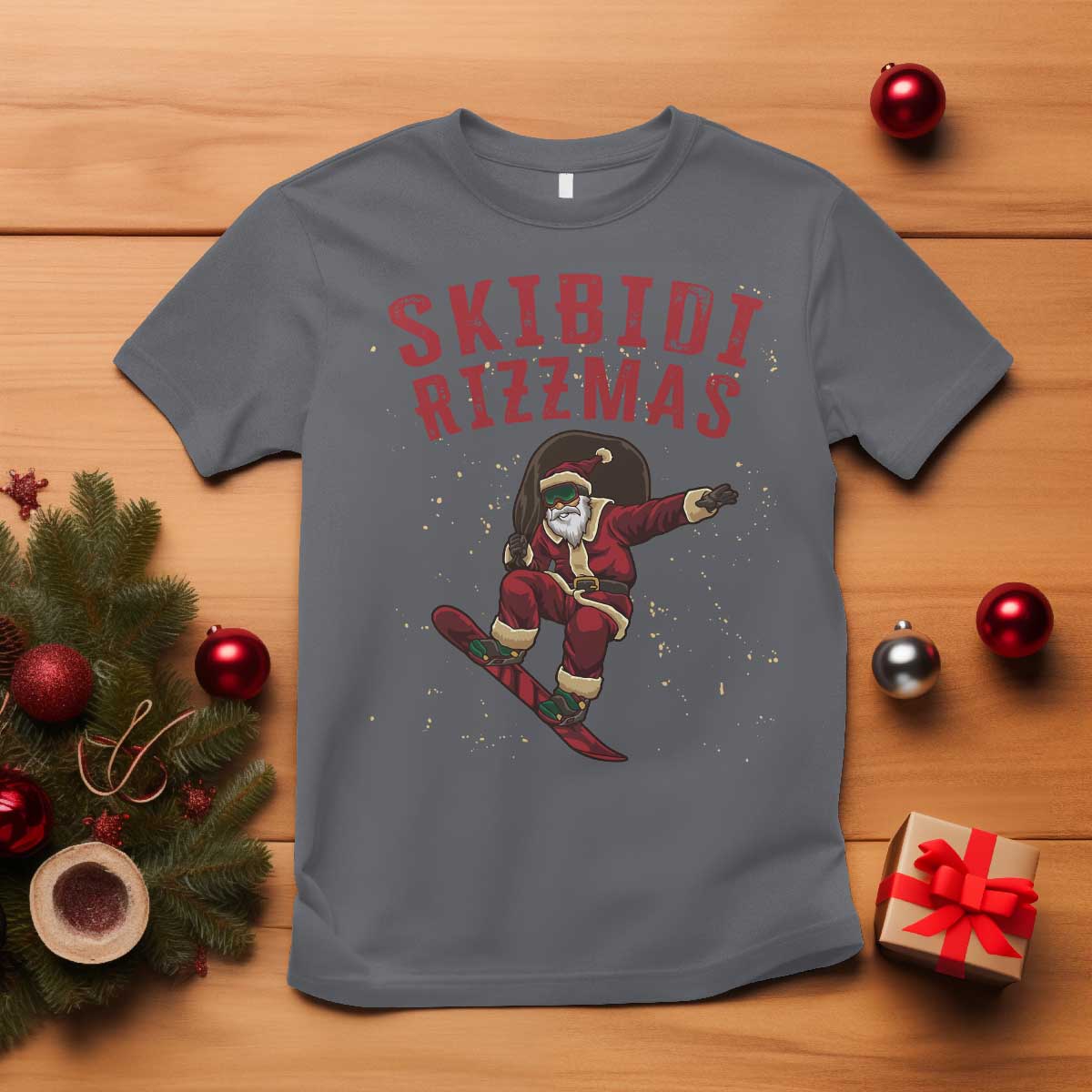 Skibidi Rizzmas Christmas T Shirt Rizz Santa Claus Skater Skateboard Skateboarder Kid Cool - Wonder Print Shop