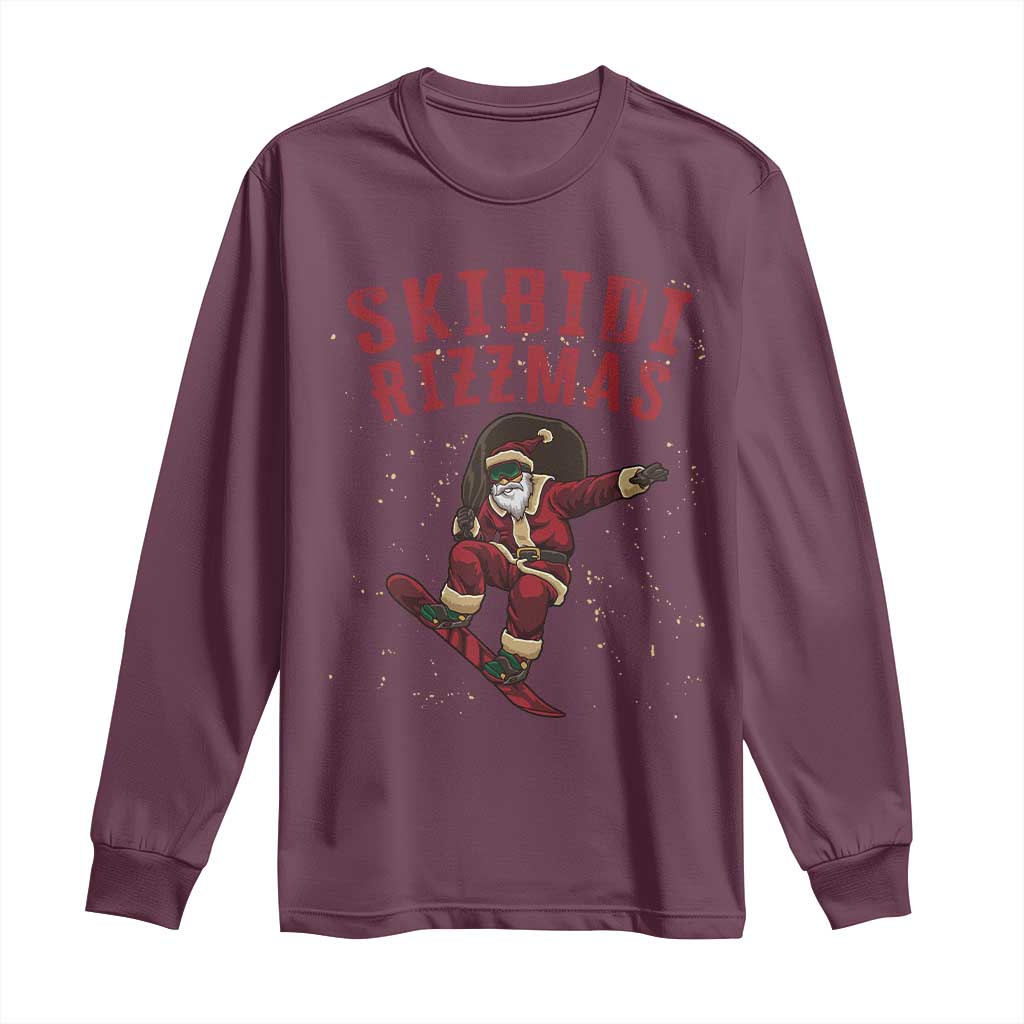 Skibidi Rizzmas Christmas Long Sleeve Shirt Rizz Santa Claus Skater Skateboard Skateboarder Kid Cool