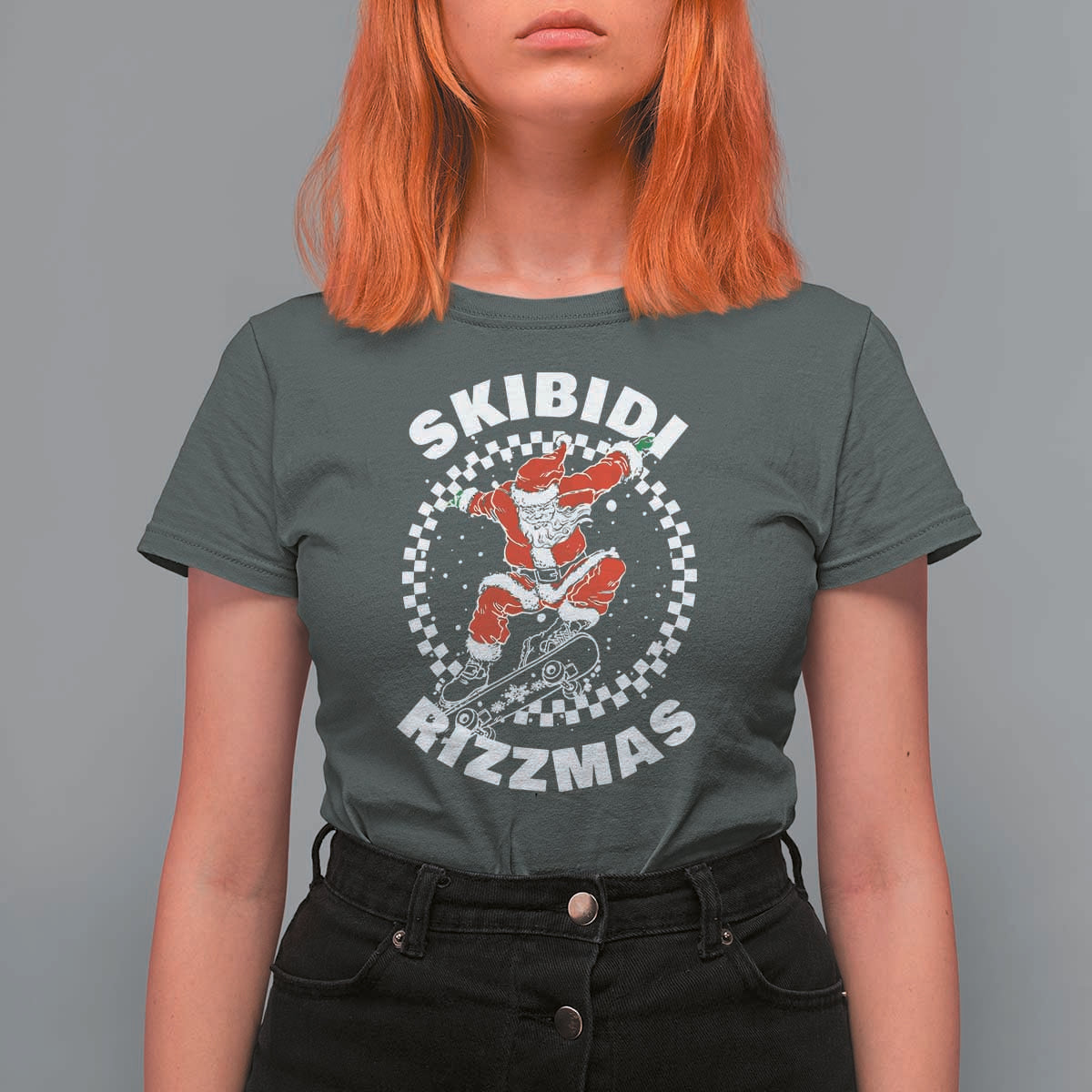 Skibidi Rizzmas Christmas T Shirt For Women Rizz Skateboarding Santa Claus Skater Skateboard Skateboarder - Wonder Print Shop