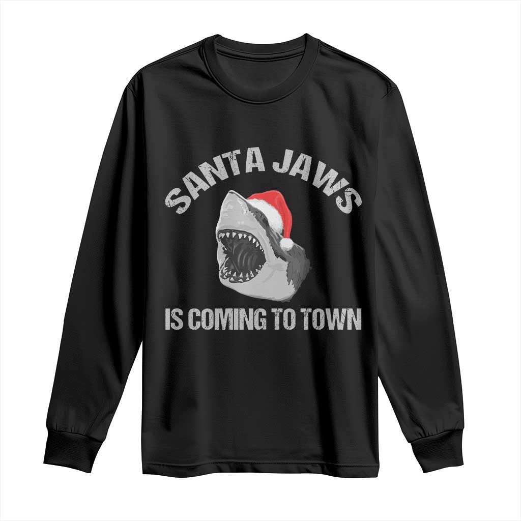 Funny Shark Christmas Long Sleeve Shirt Santa Jaws Is Coming Town