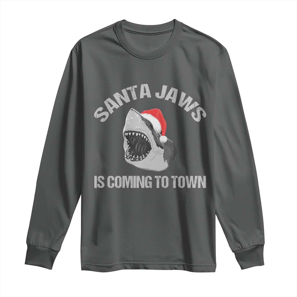 Funny Shark Christmas Long Sleeve Shirt Santa Jaws Is Coming Town