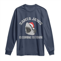 Funny Shark Christmas Long Sleeve Shirt Santa Jaws Is Coming Town