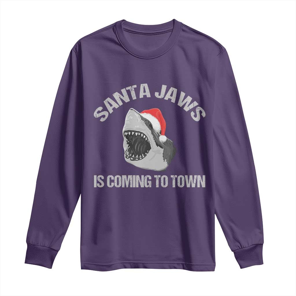 Funny Shark Christmas Long Sleeve Shirt Santa Jaws Is Coming Town