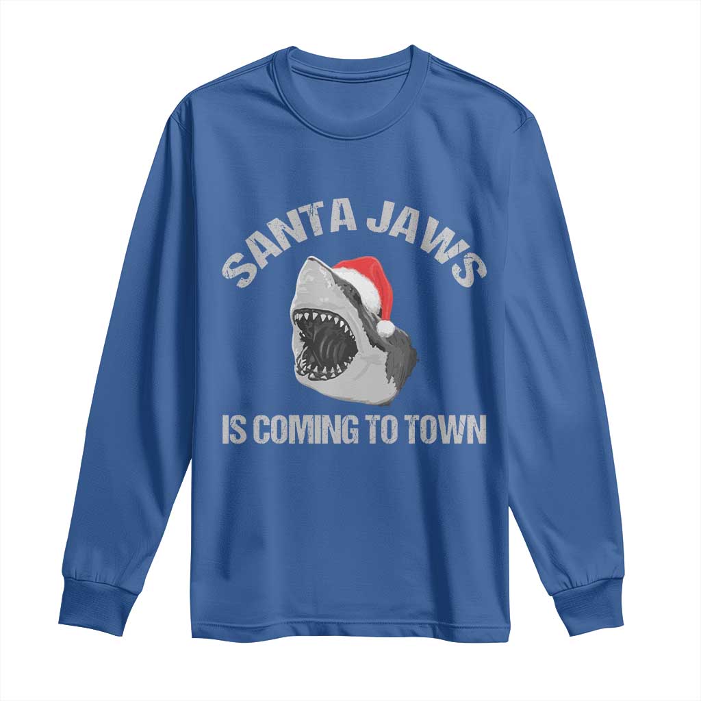 Funny Shark Christmas Long Sleeve Shirt Santa Jaws Is Coming Town