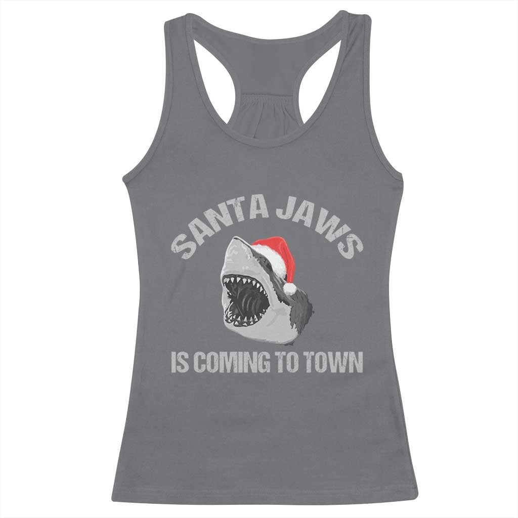 Funny Shark Christmas Racerback Tank Top Santa Jaws Is Coming Town