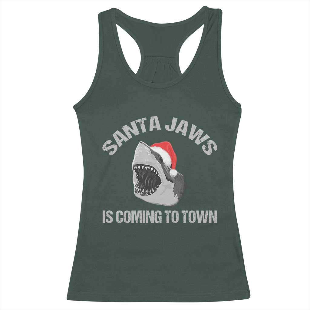 Funny Shark Christmas Racerback Tank Top Santa Jaws Is Coming Town