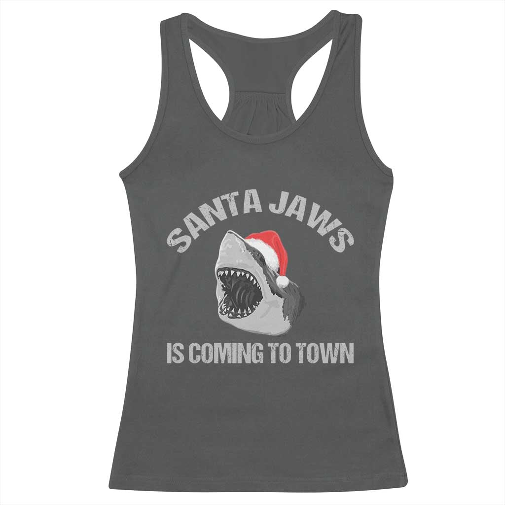 Funny Shark Christmas Racerback Tank Top Santa Jaws Is Coming Town