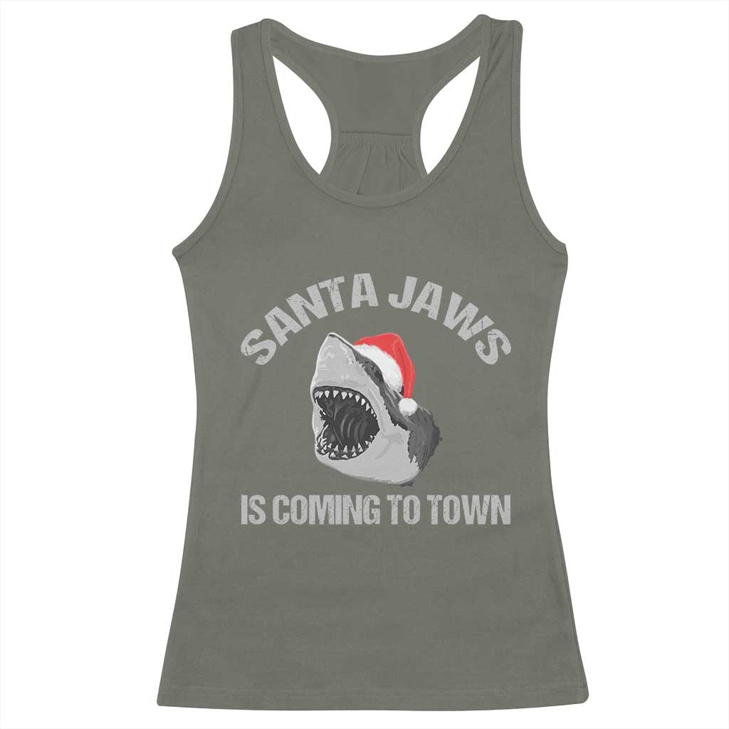 Funny Shark Christmas Racerback Tank Top Santa Jaws Is Coming Town