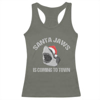Funny Shark Christmas Racerback Tank Top Santa Jaws Is Coming Town