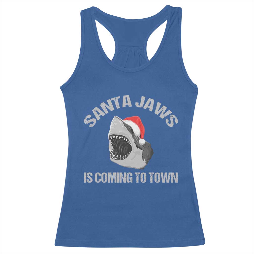 Funny Shark Christmas Racerback Tank Top Santa Jaws Is Coming Town