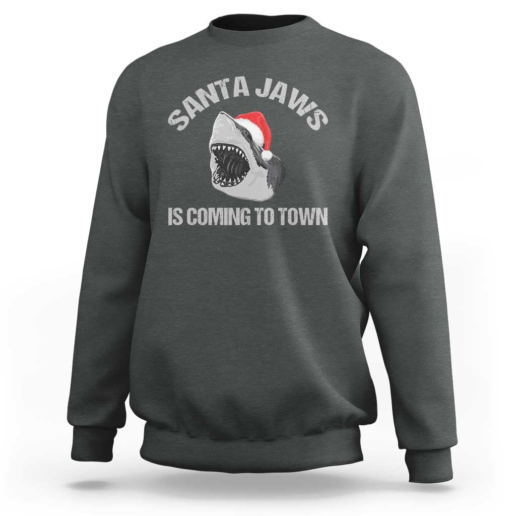 Funny Shark Christmas Sweatshirt Santa Jaws Is Coming Town - Wonder Print Shop