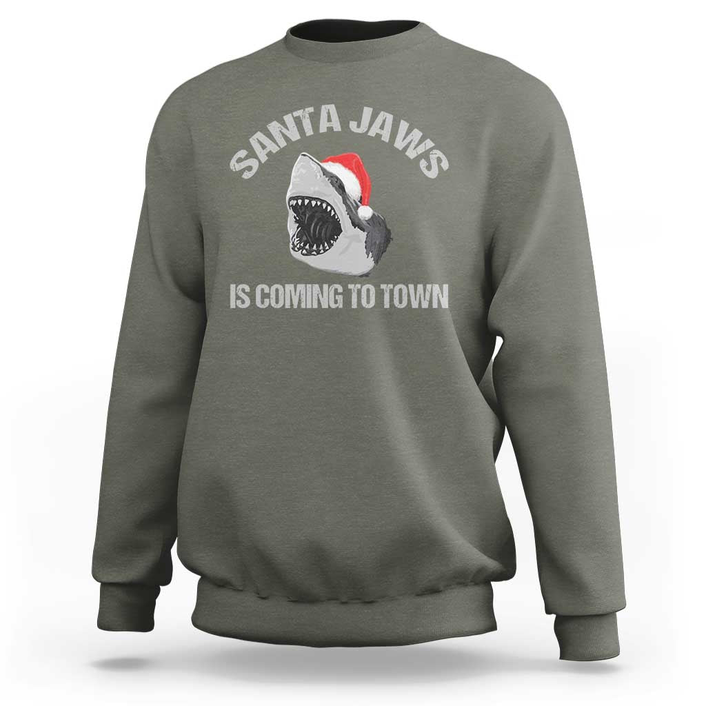 Funny Shark Christmas Sweatshirt Santa Jaws Is Coming Town - Wonder Print Shop
