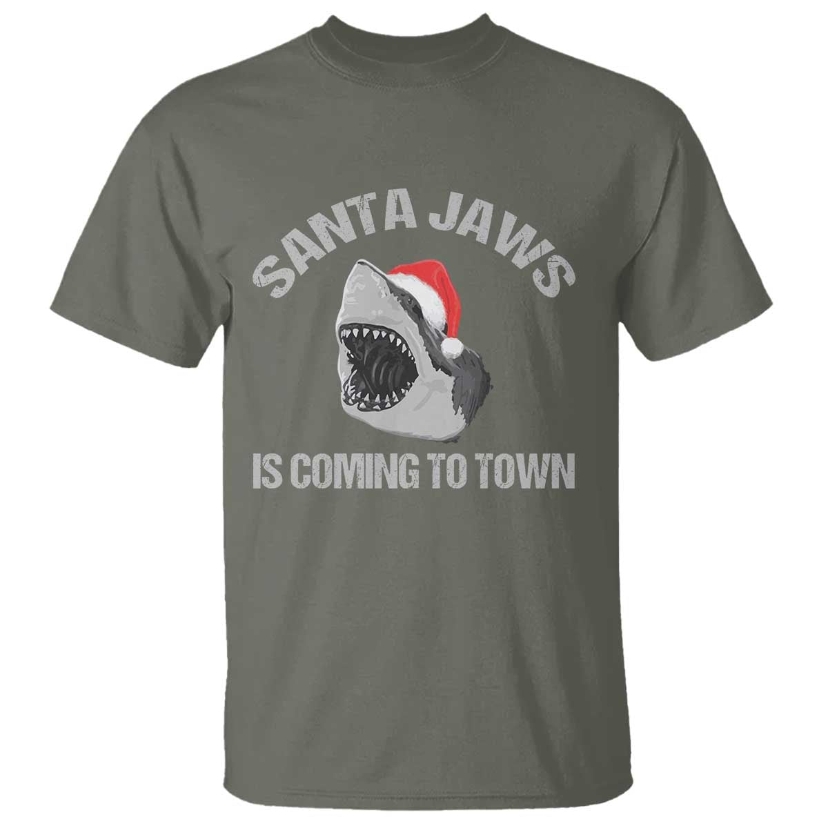 Funny Shark Christmas T Shirt Santa Jaws Is Coming Town - Wonder Print Shop