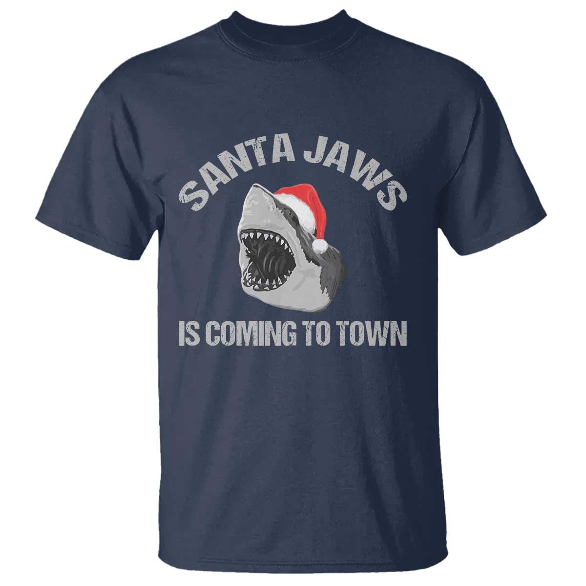Funny Shark Christmas T Shirt Santa Jaws Is Coming Town - Wonder Print Shop