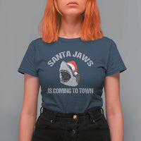Funny Shark Christmas T Shirt For Women Santa Jaws Is Coming Town - Wonder Print Shop