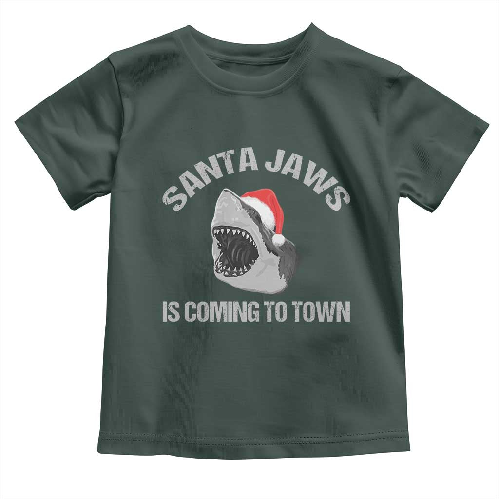 Funny Shark Christmas Toddler T Shirt Santa Jaws Is Coming Town