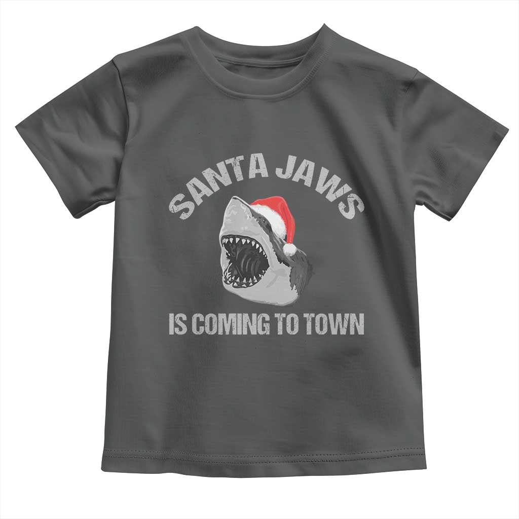 Funny Shark Christmas Toddler T Shirt Santa Jaws Is Coming Town